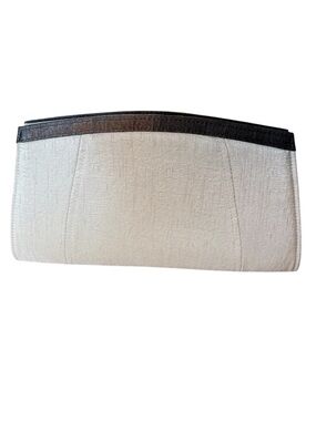JACQUES VERT Clutch Ivory Cream Grey Trim Snap Closure Formal Night Out Party